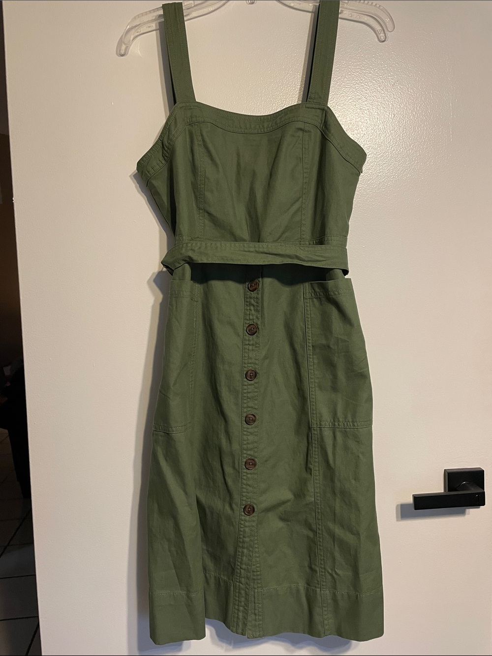 GAP Olive Green Button-Front Midi Dress with Straps